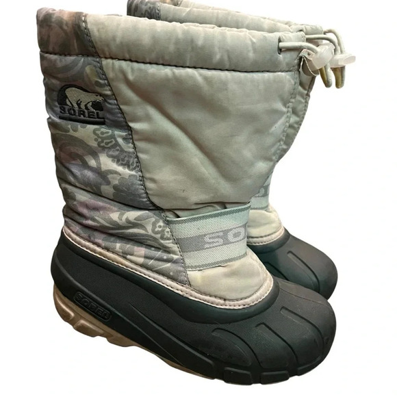 Sorel girls youth Cub Light Pink Floral Print Snow Boots SZ 3 winter waterproof - Picture 2 of 13